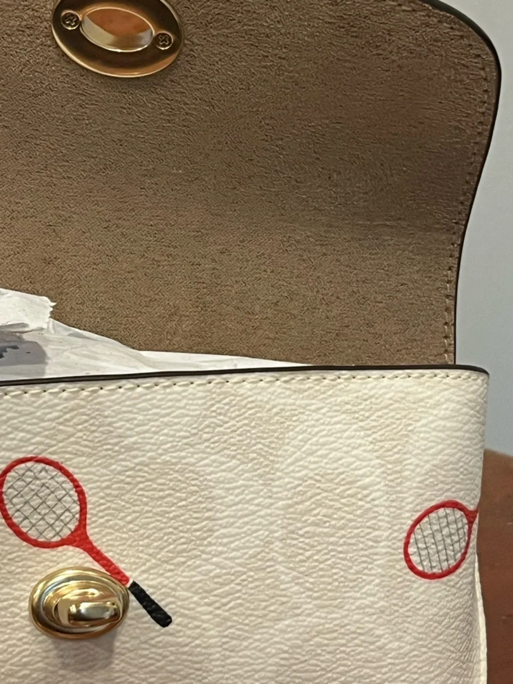 Coach Tennis Print Eyeglass Case Holder Wristlet Pouch Wallet White Leather New - Picture 8 of 15